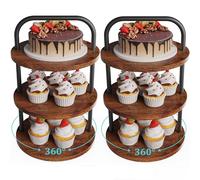 2 Pack Rotating Cupcake Stand, Wooden Dessert Table Display Set, Cupcake Stand for 100 Cupcakes, 3 Tier Round Cupcake Tower Stand for Party Supplies Vendor Display Farmhouse Decor, Rustic Brown