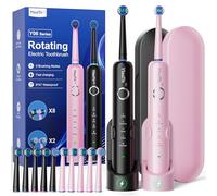 2 Pack Rotating Electric Toothbrush with 8 Brush Heads (2 Types) for Adults and Kids, 60-Day Battery Life, Wireless Wall Charging Station, 5 Modes Sonic Toothbrush with Travel Case