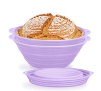 2 Pack Round Bread Proofing Basket Banneton Bread Dough Proofing Silicone Sourdough Bread Baking Supplies Foldable Proofing Bowls for Sourdough Bread Making Tools(Round-Purple)