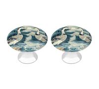 2 Pack Round Cabinet Knobs, 1.1" Metal Decorative Drawer Pulls for Kitchen | Stainless Steel, Single Hole, Easy Install, Duck in The Woods Drawer Knobs for Dresser Wardrobe Cupboard