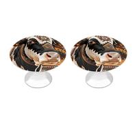 2 Pack Round Cabinet Knobs, 1.1" Metal Decorative Drawer Pulls for Kitchen | Stainless Steel, Single Hole, Easy Install, Aztec Ethnic Tribal Cow Drawer Knobs for Dresser Wardrobe Cupboard