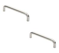 2 Pack | Round D Bar Pull Handle - 244 x 19mm - 225mm Fixing Centres - Bright Steel | Tubular Design Pull Handle - Suitable for Lightweight Internal Doors - Cabinet, Wardrobe, Cupboard Door Handle