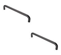 2 Pack | Round D Bar Pull Handle - 319 x 19mm - 300mm Fixing Centres - Matt Black | Tubular Design Pull Handle - Suitable for Lightweight Internal Doors - Cabinet, Wardrobe, Cupboard Door Handle