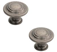 2 PACK | Round Ringed Pattern Door Knob - 32mm Diameter - Pewter Cabinet Handle | Small Cupboard Door Knob - Wardrobe Cabinet Pull Handle - Suitable for Lightweight Internal Doors