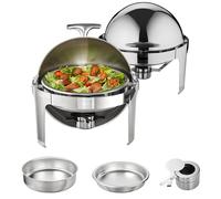 VEVOR Roll Top Chafing Dish Buffet Set, 6 Qt 2 Pack, Stainless Steel Chafer with 2 Full Size Pans, Round Catering Warmer Server with Lid Water Pan Stand Fuel Holder, for at Least 5 People