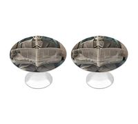 2 Pack Round Skeleton Reading Newspaper Cabinet Knobs Pulls Decorative Farmhouse Kitchen Cabinet Door Knob, 2.8cm/1.1" Knob Pull Handles with Screws, Metal Dresser Knobs for Cupboard, Closet, Bifold D