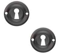 2 Pack - Round Standard Lock Profile Escutcheon - Matt Black - 42mm Door Key Plate