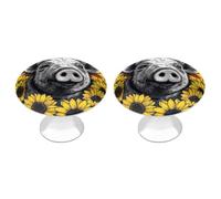 2 Pack Round Sunflower Pets Cabinet Knobs Pulls Decorative Farmhouse Kitchen Cabinet Door Knob, 2.8cm/1.1" Knob Pull Handles with Screws, Metal Dresser Knobs for Cupboard, Closet, Bifold Door