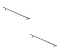 2 Pack | Round T-Bar Cabinet Pull Handle- 348 x 12mm- 288mm Fixing Centres- Satin Nickel | Cabinet Pull Handle - Wardrobe Cupboard Door Handle - Suitable for Lightweight Internal Doors