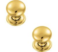 2 Pack | Round Victorian Cupboard Door Knob - 32mm Dia - Polished Brass Cabinet Handle | Small Cupboard Door Knob - Wardrobe Cabinet Pull Handle - Suitable for Lightweight Internal Doors
