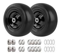 (2-Pack) RRQ 11x4.00-5 Flat Free Lawn Mower Tires and Wheels, 11x4x5 Solid Smooth Tread Tire with Universal Adapter Kit, 3.4" Centered Hub, 3/4" & 5/8" Bushing, for Zero Turn Mower and Garden Tractor