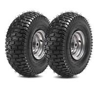(2 Pack) RRQ 15x6.00-6nhs Lawn Mower Tires and Wheel Assembly, Replacement Riding Lawn Mower Front Tires, Compatible with John Deere Craftsman Husqvarna Lawn Mowers, 3/4" Bushings, 3" Centered Hub