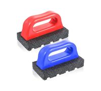 2-Pack Rub Bricks with Handles for Concrete Smoothing, 20 Grit Masonry Tools in Red and Blue