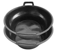 2-Pack Rubber Feed Pan, Plastic Horse Feed Pan with Handle for Horses, Goats, Chickens Thick & Stackable Animal Feeding Buckets (15.4 Inch) - Rubber Bowl