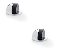 2 Pack - Rubber Tip Floor Mounted Oval Doorstop 44 x 28mm Polished Chrome Half Moon Stop