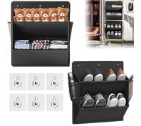2 Pack RV Shoe Rack with Sticky Adhesive Tape, Narrow Space Saving Storage Organizer, Wall Hanging Large Deep Pockets Closet Organizers,Camping Accessories Over the Door for Motorhome Campervan(Black)