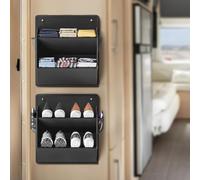 2 Pack RV Shoe Storage with Sticky Adhesive Tape, Over the Door Shoe Rack, Wall Hanging Shoe Organizer with Large Deep Pockets for Camper, Narrow Space Saving Closet Organizers Black