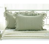2 Pack Sage Green White Plaid Ruffles Pillow Shams Checkered Pillowcases Gingham Standard Twin Size Pillow Cases Washed Cotton Farmhouse Cottage Pillow Covers for Bed/Sofa(20"X26",Sage/White Plaid)
