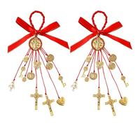 2 Pack Saint Benedict Medal & Crucifix - Catholic Protection Blessing Charm, San Benito Medalla Pendant - Handmade Religious Jewelry Gift for Men Women - Car Hanging, Home Decor (Gold)