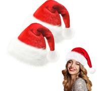 2 Pack Santa Hats for Adults, Christmas Hats, Plush Santa Claus Hat, Thicken Comfortable Velvet Santa Claus Hat for Adult Unisex Teens Christmas New Year Festive Theme Party Dress Up