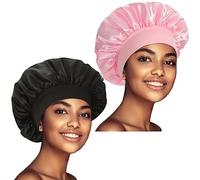 2 Pack Satin Bonnet Silk Bonnet for Sleeping Women, Hair Sleep Bonnets for Women, Wide Soft Band Large Sleep Cap for Curly Hair Braids