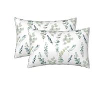 2 Pack Satin Pillowcase for Hair and Skin, Queen Size Pillow Case with Hidden Zipper, Eucalyptus Leaves Silk Pillow Cover 20x30 Inches, Soft Cooling Pillowcase for Sleeping Gift