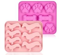2 Pack Sausage Dog Ice Cube Tray, Dachshund Gifts for Pet Lovers, Dog Themed Silicone Moulds for Baking, Chocolate, Treat Moulds, Dogs Paw and Bone Silicone Molds