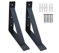 2 Pack Scaffold Board Shelf Brackets Black Heavy Duty Stainless Steel L Shaped Wall Shelf Support with Triangular Reinforcement Wall Mounted Floating Table Supporter for Living Room Bedroom