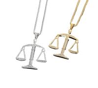 2-Pack Scales of Justice Pendant Necklaces - Gold & Silver Iced Out Crystal Accent Jewelry for Men & Women