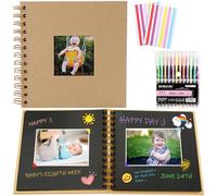 2 Pack Scrapbook Photo Album, 230gsm Square Scrap Book with Colored Pencil and Corner Sticker - Ideal for Kids Adullts Baby Scrapbooking Arts Crafts Couples DIY(Brown Cover, Black Inside Page)