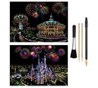 2-Pack Scratch Art Set for Teens & Adults, Castle & Amusement Park Scenes