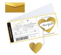 2 Pack Scratch Card Reveal, Personalised Boarding Pass Scratch Card Surprise Travel Gift with Gold & White Envelopes Heart Stickers, for Valentines Day Birthday Holiday Couples Anniversary Proposal