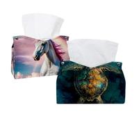 2 pack Sea Ocean Animal Turtle Abstract Art (1) Tissue Box Cover Leather Facial Tissue Dispenser Box Holder for Dresser Bathroom Decorative
