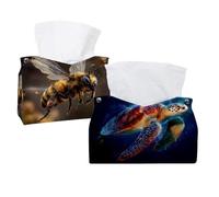 2 pack Sea Ocean Animal Turtle Abstract Art Tissue Box Cover, Decorative Tissue Box Dispenser for Bathroom, Parlors, Office, Bedroom Dresser, Vanity Countertop, Nightstand, Car, and Desk