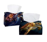 2 pack Sea Turtle (3) Tissue Box Cover, Decorative Tissue Box Dispenser for Bathroom, Parlors, Office, Bedroom Dresser, Vanity Countertop, Nightstand, Car, and Desk