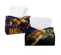 2 pack Sea Turtle (3) Tissue Box Cover, Facial Tissue Holder Storage for Bathroom Vanity, Dressers, Night Stand, Parlors and Offices