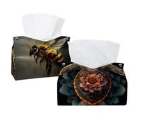 2 pack Sea Turtle Flower (2) Tissue Box Cover Leather Tissue Holder Facial Tissue Case Paper Organizer for Bathroom, Vanity Countertop, Tabletop, Car
