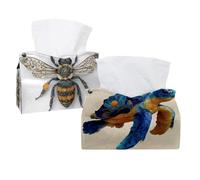2 pack Sea Turtle Flower (3) Tissue Box Cover Holder - Leather Decorative Organizer for Tabletop, Bathroom, Car, Office