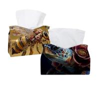 2 pack Sea Turtle Flower Tissue Box Cover, Modern Holder - Decorative Holder/Organizer for Bathroom Vanity Countertop, Night Stands, Office Desk & Car