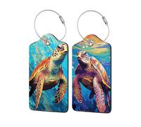 2 Pack Sea Turtle Luggage Tags, Travel Tags for Luggage with Stainless Steel Loop, Hidden ID Slot for Privacy Protection, Easy to Identify Travel Accessories Gift
