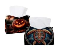 2 pack Sea Turtle Mandala (1) Tissue Box Cover, Facial Tissue Holder Storage for Bathroom Vanity, Dressers, Night Stand, Parlors and Offices