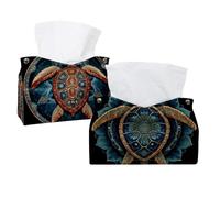 2 pack Sea Turtle Mandala (2) Tissue Box Cover, Modern Holder - Decorative Holder/Organizer for Bathroom Vanity Countertop, Night Stands, Office Desk & Car