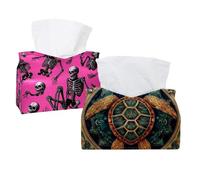 2 pack Sea Turtle Mandala (3) Tissue Box Cover Leather Tissue Holder Facial Tissue Case Paper Organizer for Bathroom, Vanity Countertop, Tabletop, Car
