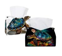 2 pack Sea Turtle Tissue Box Cover, Decorative Tissue Box Dispenser for Bathroom, Parlors, Office, Bedroom Dresser, Vanity Countertop, Nightstand, Car, and Desk