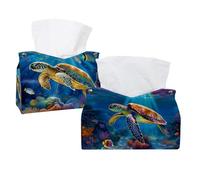 2 pack Sea Turtle Tissue Box Cover Leather Facial Tissue Dispenser Box Holder for Dresser Bathroom Decorative