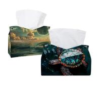 2 pack Sea Turtle Tissue Box Cover, Modern Holder - Decorative Holder/Organizer for Bathroom Vanity Countertop, Night Stands, Office Desk & Car