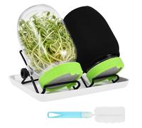 2 Pack Seed Sprouting Jar Kit 1000 ml Wide Mouth Mason Jars Complete Glass Sprout Growing Set with Stainless Steel Mesh Sprouting Lids Drain Stand Sprouting Jar for Broccoli Mung Bean Alfalfa Sprout