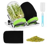 2 Pack Seed Sprouting Jar Kit,17x10x10cm Wide Mouth Quart Mason Jars Sprouts Growing Kit with Stainless Steel Lid Drain Stand Light Blocking Sleeve and Tray for Broccoli Mung Bean Alfalfa Sprout
