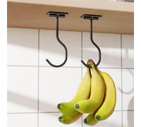 2-Pack Self Adhesive Banana Hook, Metal Banana Hanger Hook,Under Cabinet Hook for Bananas Or Other Kitchen Items, Foldable Banana Hook, Folds Up with Magnets When Not in Use, Keep Bananas Fresh