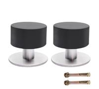 2 Pack Self-Adhesive Door Stops, 40mm Stainless Steel Rubber Door Stoppers, 2-in-1 Wall Mounted Doors Stoppers for Skirtings, Doorstops with 3M VHB & Screws, Noise Dampening Bumper Top